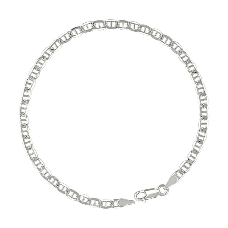 925 Sterling Silver Solid Pave Classic Mariner Chain 3mm