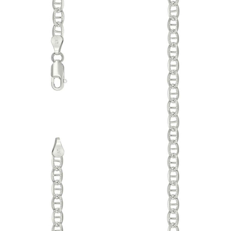 925 Sterling Silver Solid Pave Classic Mariner Chain 3mm