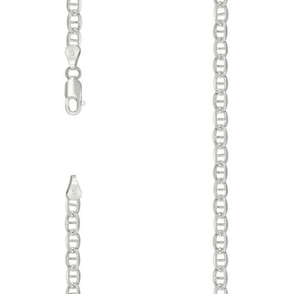 925 Sterling Silver Solid Pave Classic Mariner Chain 3mm
