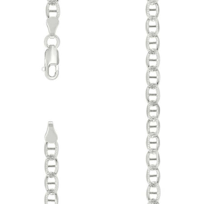 925 Sterling Silver Solid Pave Classic Mariner Chain 4mm