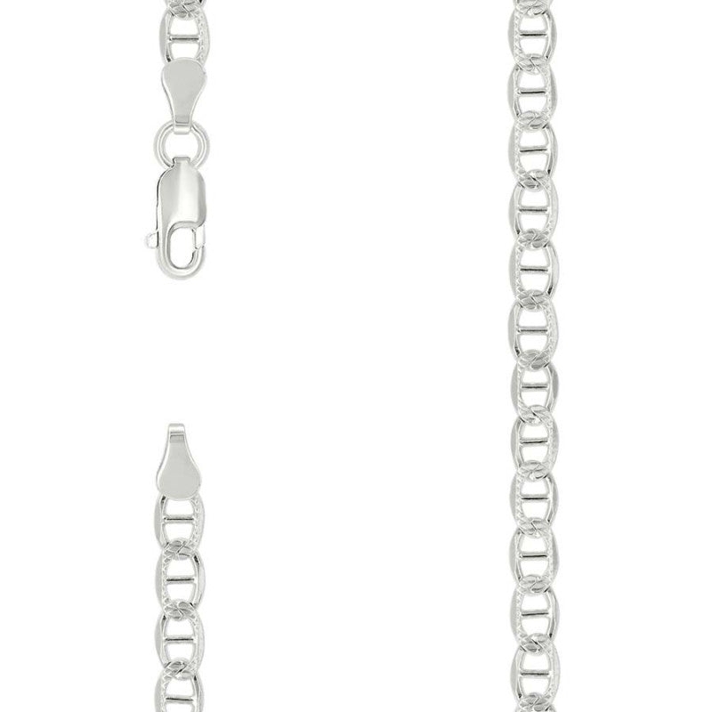 925 Sterling Silver Solid Pave Classic Mariner Chain 4mm