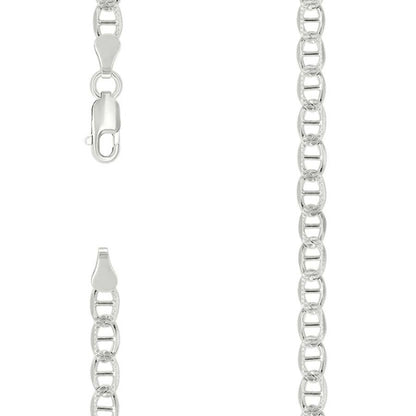 925 Sterling Silver Solid Pave Classic Mariner Chain 4mm