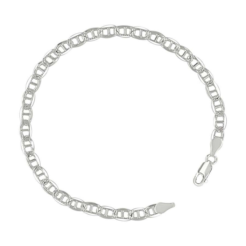 925 Sterling Silver Solid Pave Classic Mariner Chain 4mm