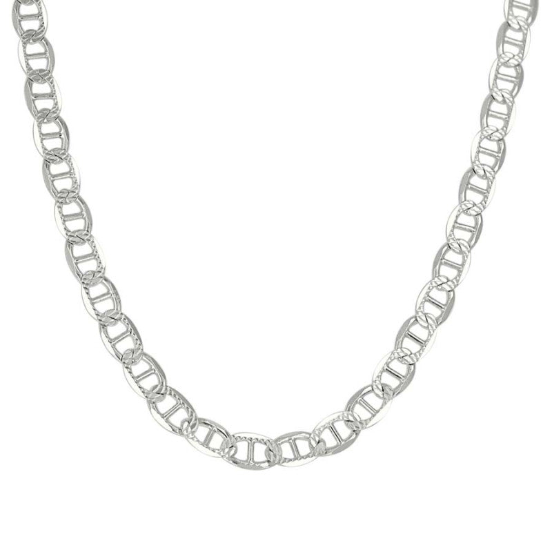 925 Sterling Silver Solid Pave Classic Mariner Chain 4mm