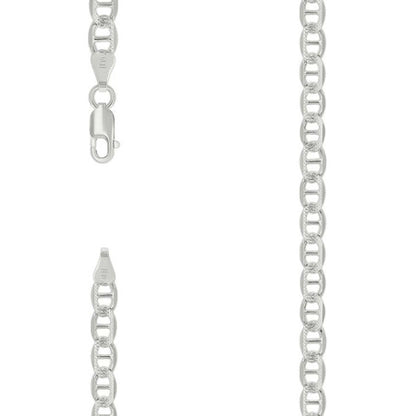 925 Sterling Silver Solid Pave Classic Mariner Chain 5mm
