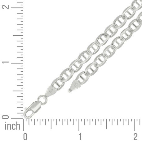 925 Sterling Silver Solid Pave Classic Mariner Chain 5mm