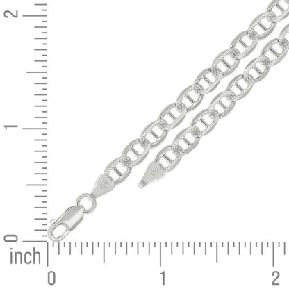 925 Sterling Silver Solid Pave Classic Mariner Chain 5mm