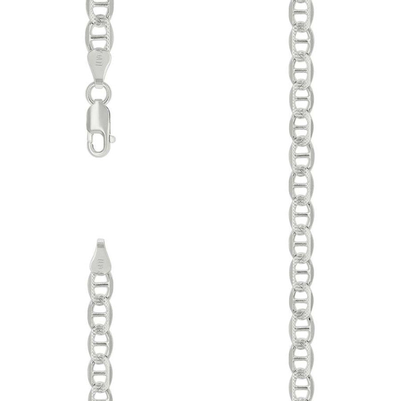 925 Sterling Silver Solid Pave Classic Mariner Chain 5mm