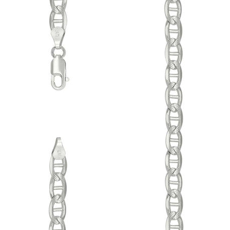 925 Sterling Silver Solid Pave Classic Mariner Chain 6mm