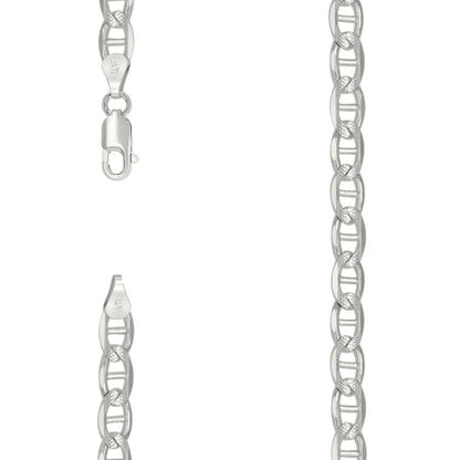 925 Sterling Silver Solid Pave Classic Mariner Chain 6mm