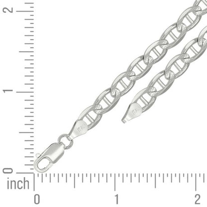 925 Sterling Silver Solid Pave Classic Mariner Chain 6mm