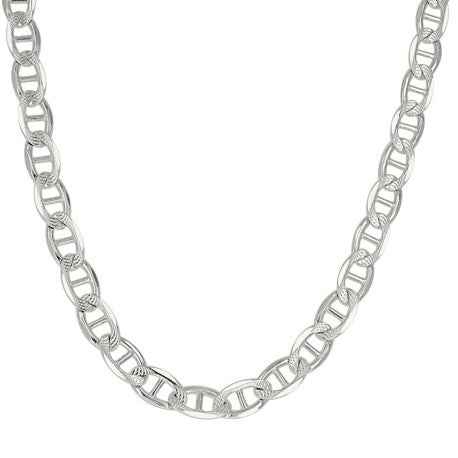 925 Sterling Silver Solid Pave Classic Mariner Chain 6mm