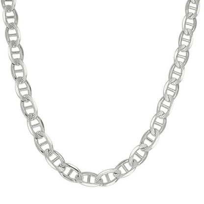 925 Sterling Silver Solid Pave Classic Mariner Chain 6mm