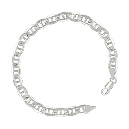 925 Sterling Silver Solid Pave Classic Mariner Chain 6mm
