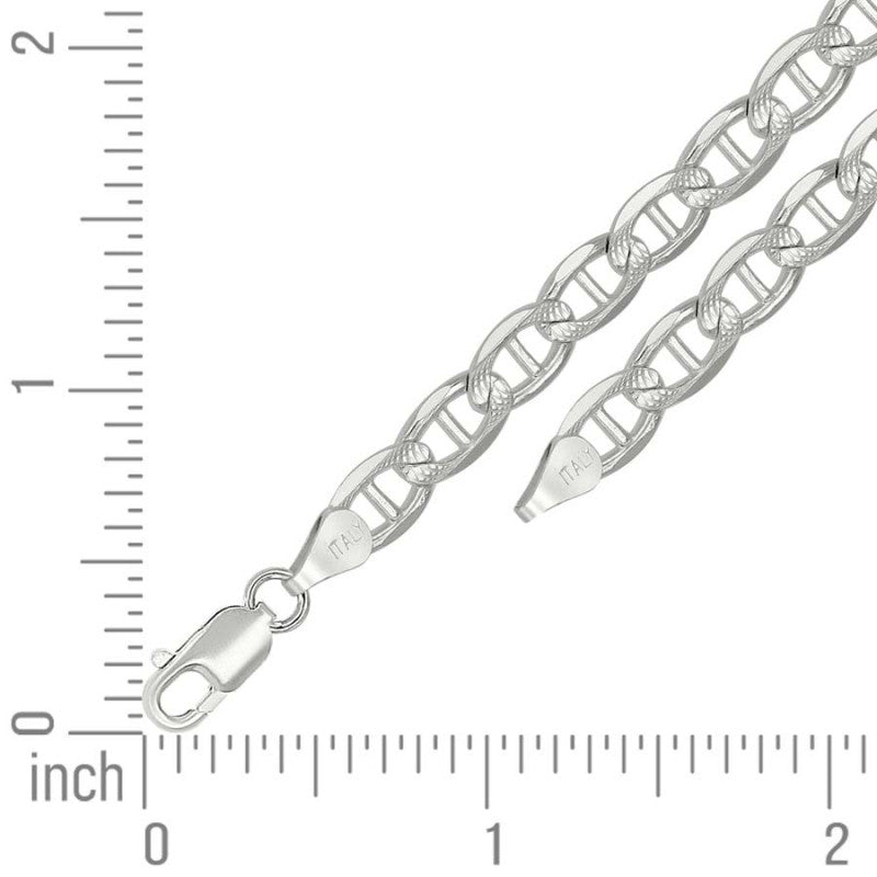 925 Sterling Silver Solid Pave Classic Mariner Chain 6mm