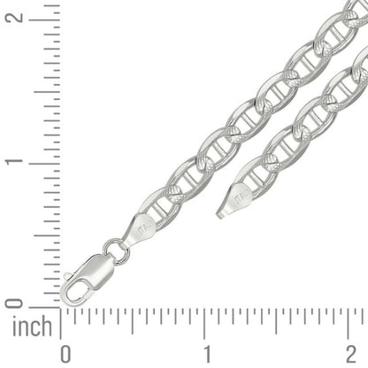 925 Sterling Silver Solid Pave Classic Mariner Chain 6mm