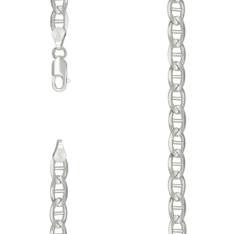 925 Sterling Silver Solid Pave Classic Mariner Chain 6mm