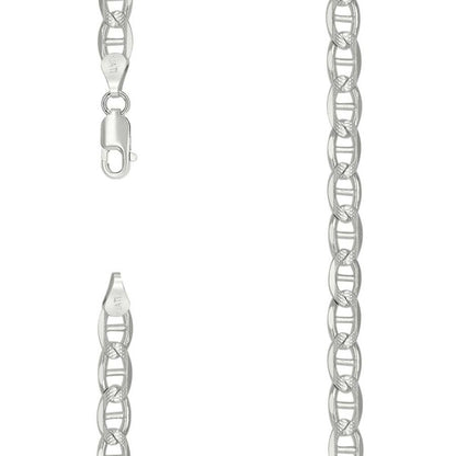 925 Sterling Silver Solid Pave Classic Mariner Chain 6mm