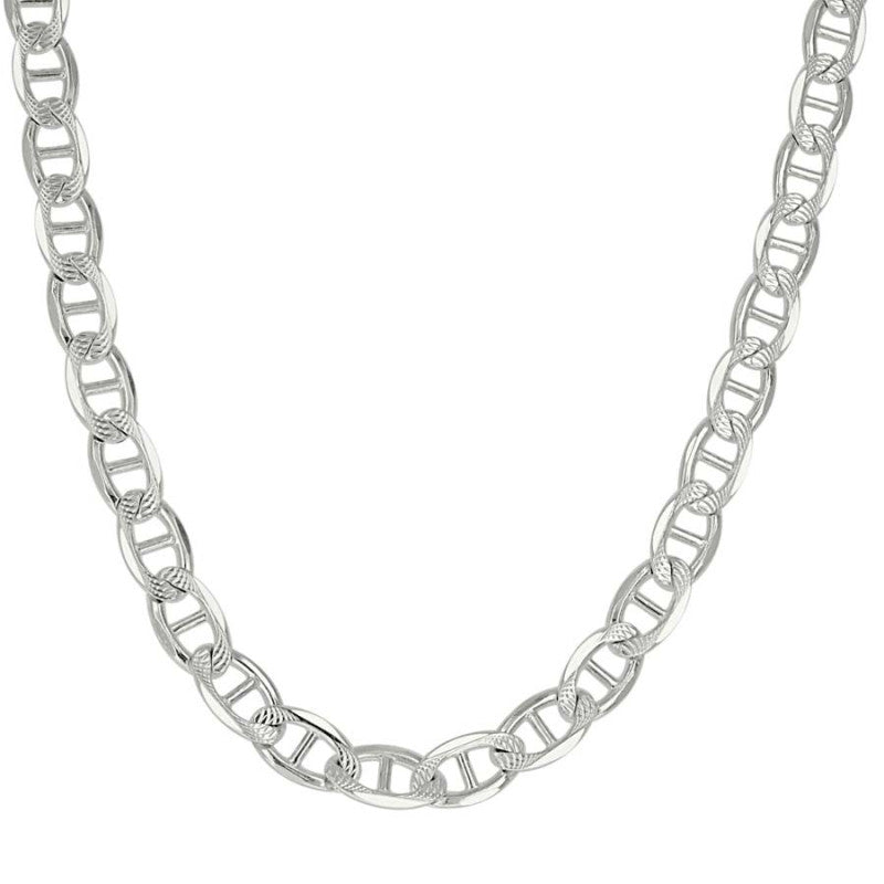 925 Sterling Silver Solid Pave Classic Mariner Chain 6mm