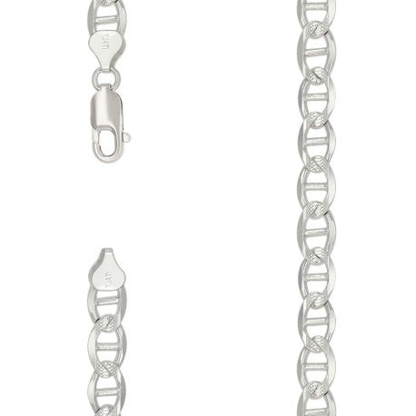 925 Sterling Silver Solid Pave Classic Mariner Chain 7mm