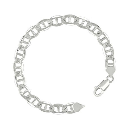 925 Sterling Silver Solid Pave Classic Mariner Chain 7mm