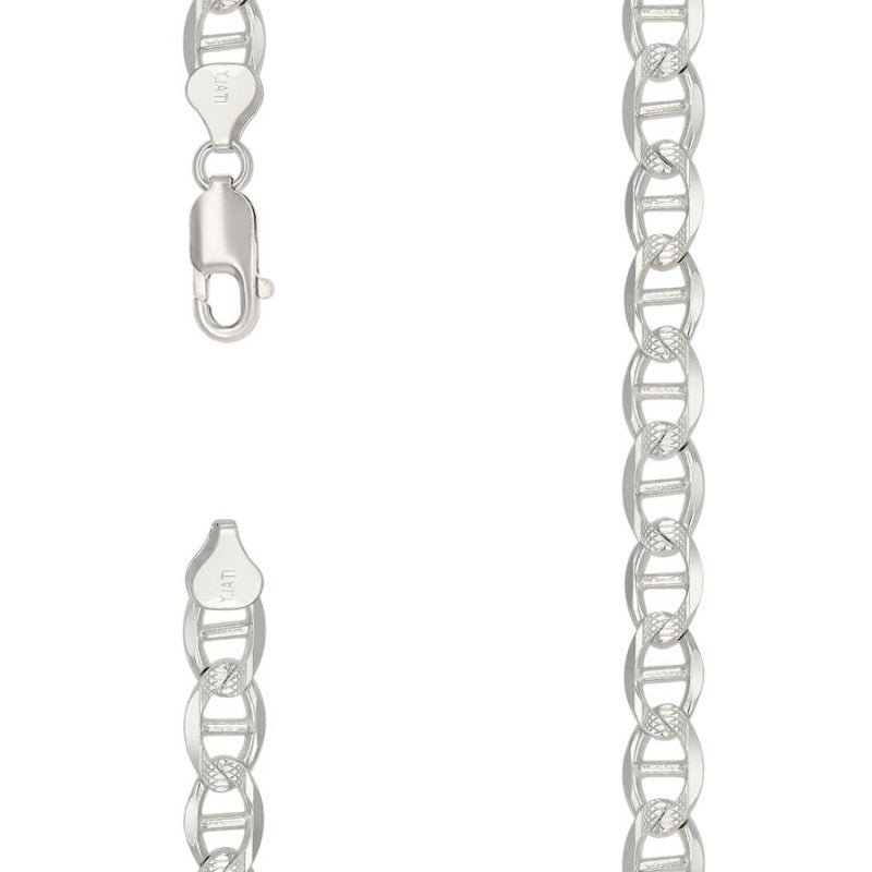 925 Sterling Silver Solid Pave Classic Mariner Chain 7mm