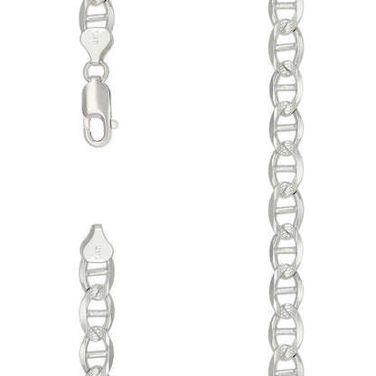 925 Sterling Silver Solid Pave Classic Mariner Chain 7mm