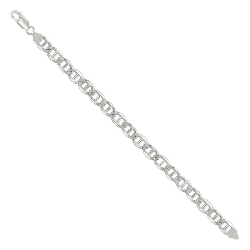 925 Sterling Silver Solid Pave Classic Mariner Chain 7mm