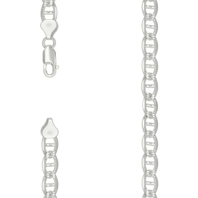 925 Sterling Silver Solid Pave Classic Mariner Chain 8mm
