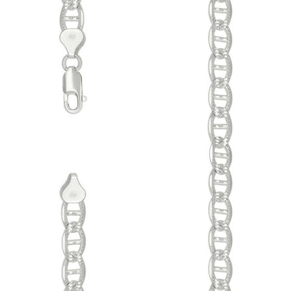 925 Sterling Silver Solid Pave Classic Mariner Chain 8mm