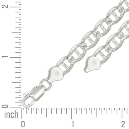 925 Sterling Silver Solid Pave Classic Mariner Chain 8mm