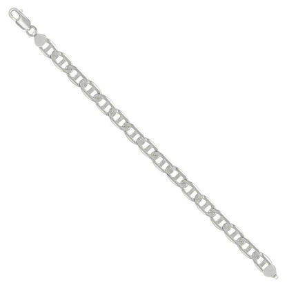 925 Sterling Silver Solid Pave Classic Mariner Chain 8mm