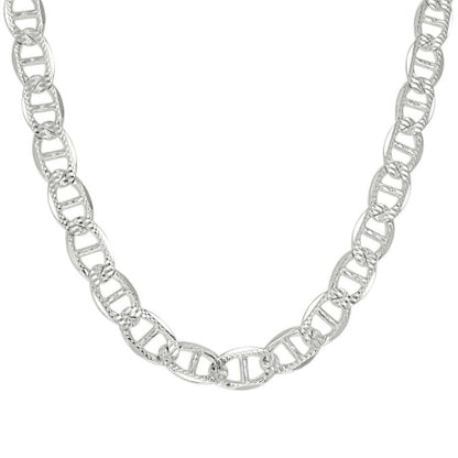 925 Sterling Silver Solid Pave Classic Mariner Chain 8mm