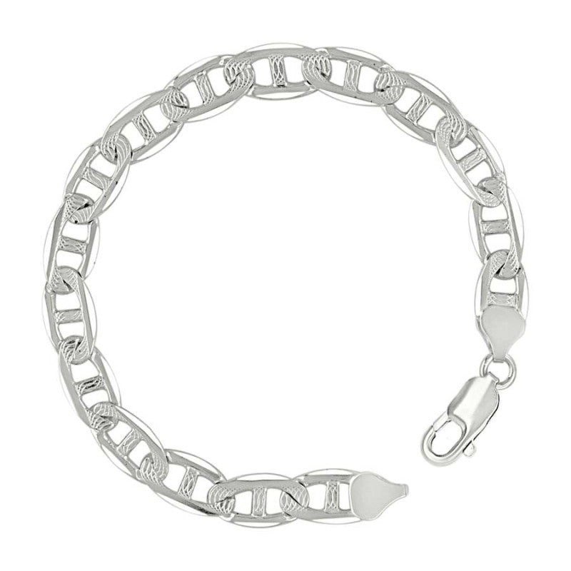 925 Sterling Silver Solid Pave Classic Mariner Chain 8mm