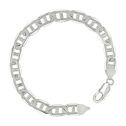 925 Sterling Silver Solid Pave Classic Mariner Chain 8mm