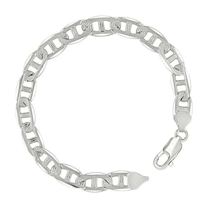 925 Sterling Silver Solid Pave Classic Mariner Chain 8mm