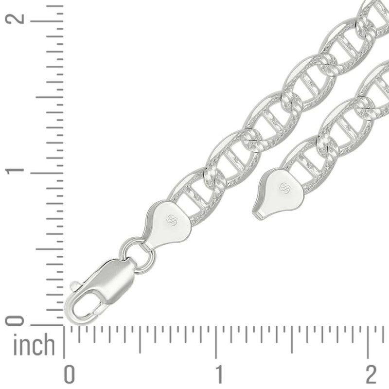 925 Sterling Silver Solid Pave Classic Mariner Chain 8mm