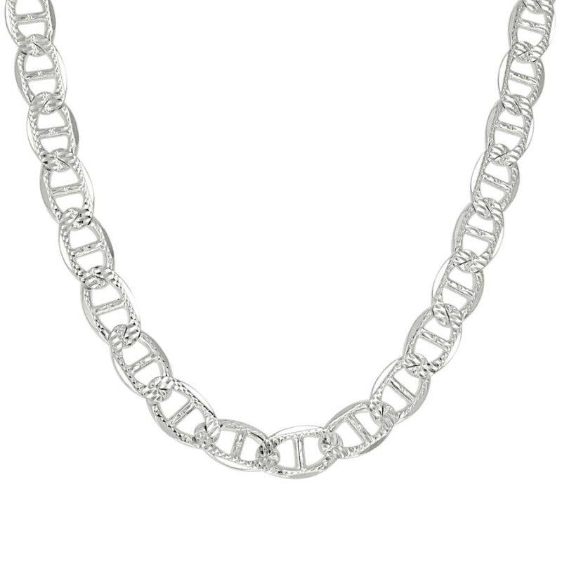 925 Sterling Silver Solid Pave Classic Mariner Chain 8mm