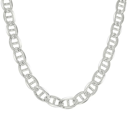 925 Sterling Silver Solid Pave Classic Mariner Chain 8mm