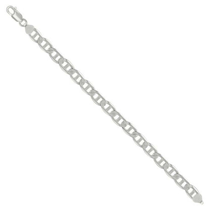 925 Sterling Silver Solid Pave Classic Mariner Chain 8mm