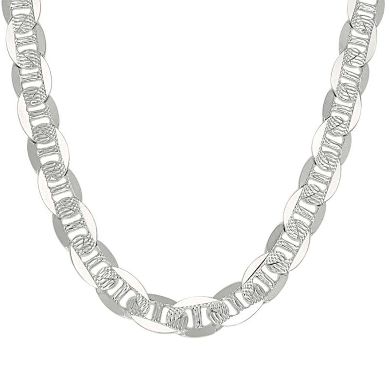 925 Sterling Silver Solid Pave Classic Mariner Chain 9.5mm