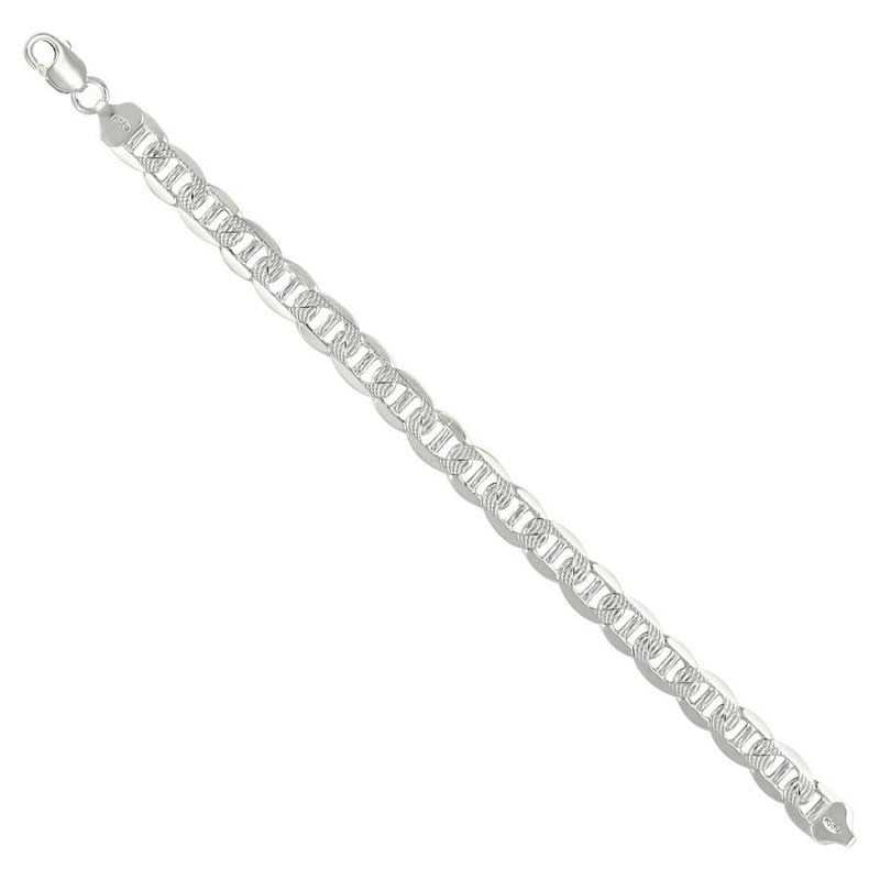 925 Sterling Silver Solid Pave Classic Mariner Chain 9.5mm