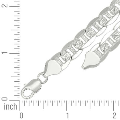 925 Sterling Silver Solid Pave Classic Mariner Chain 9.5mm