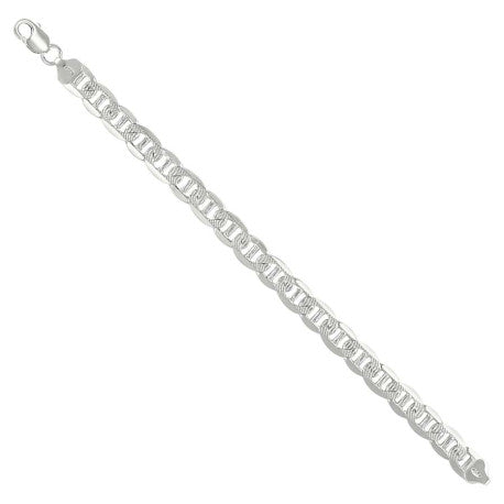 925 Sterling Silver Solid Pave Classic Mariner Chain 9.5mm