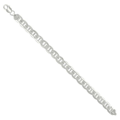 925 Sterling Silver Solid Pave Classic Mariner Chain 9.5mm