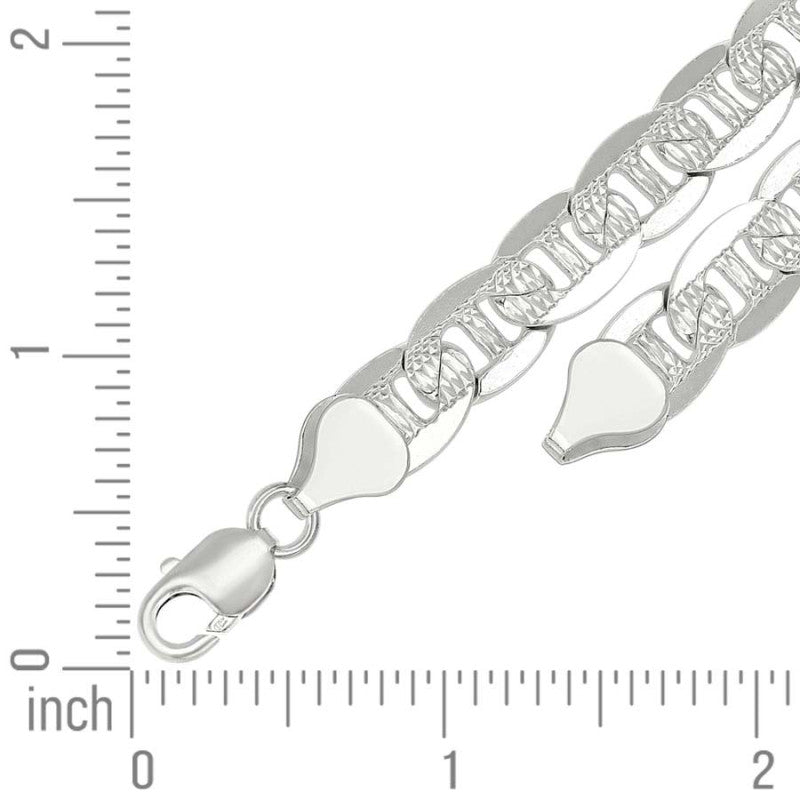 925 Sterling Silver Solid Pave Classic Mariner Chain 9.5mm