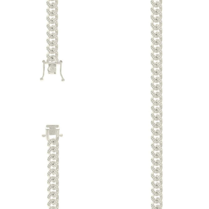 925 Silver Solid Miami Cuban Pyramid Chain Silver 7mm
