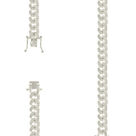 925 Silver Solid Miami Cuban Pyramid Chain Silver 9.8mm