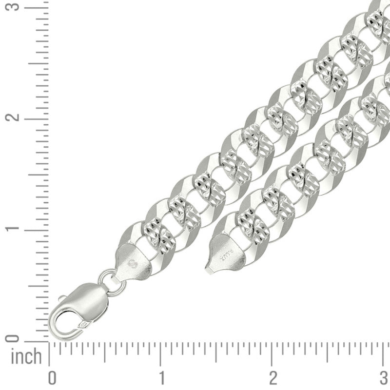 925 Silver Solid Pave Super Flat Cuban Chain 13.7mm