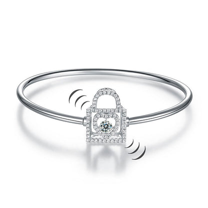 Heart Lock Dancing Stone Bangle Solid 925 Sterling Silver Good for Bridal Bridesmaid Gift XFB8011